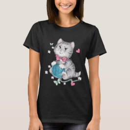 Katt med ull Boll T-Shirt | Funny Cats Älskare Gif