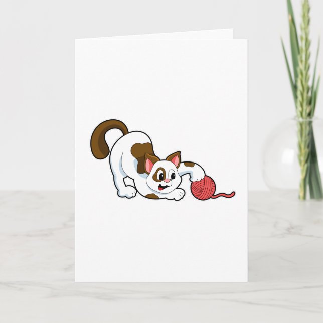 Katt med ullboll kort (Framsida)