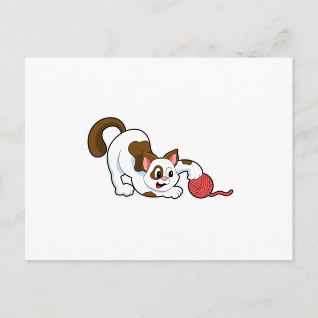 Katt med ullboll vykort (Framsida)