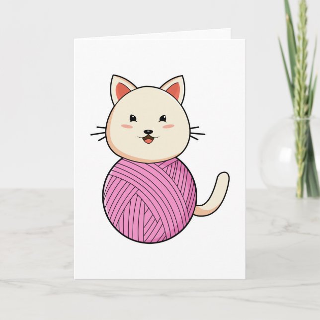 Katt med ullgarnboll kort (Framsida)