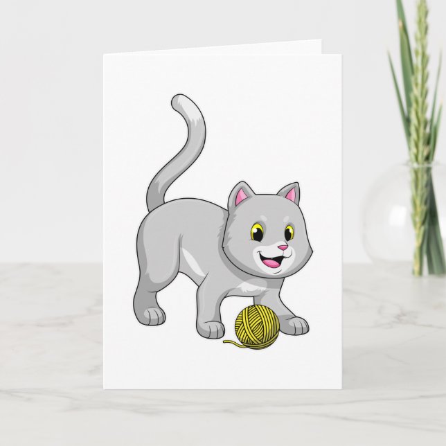 Katt med ullgarnnötter kort (Framsida)