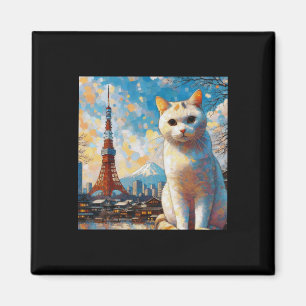 Katt med utsikt över Tokyo Tower med Mount Fuji i Magnet