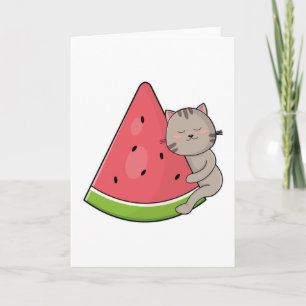 Katt med vattenmelon kort