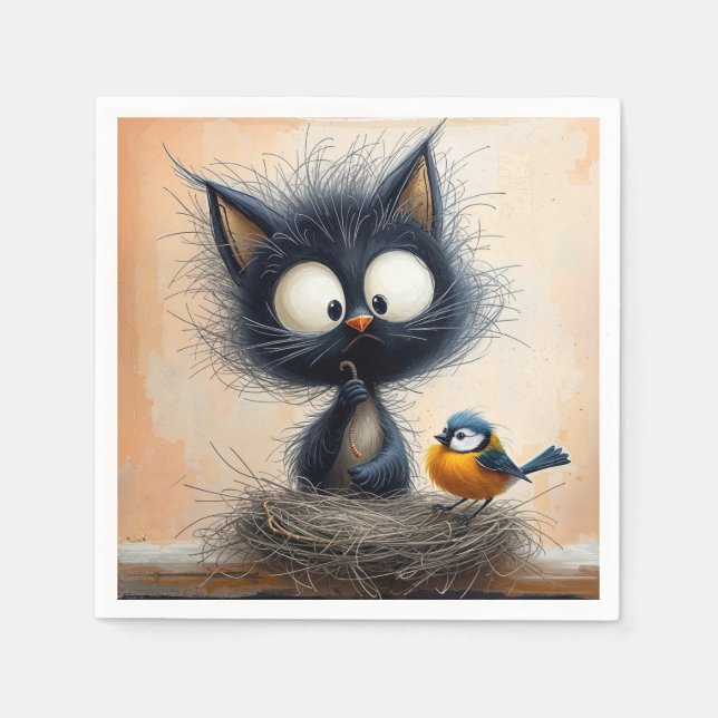 Katt med vidsynta ögon som håller Mask för fågel Pappersservett (Framsidan)