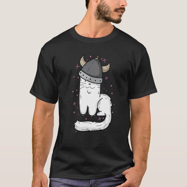 Katt med Vikinghjälm och klor T Shirt (Framsida)