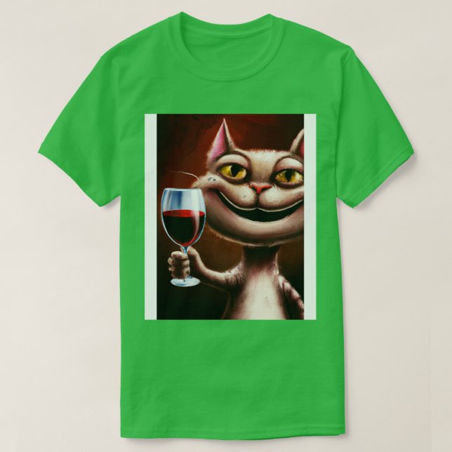 Katt med Vin 2 T Shirt (Design framsida)