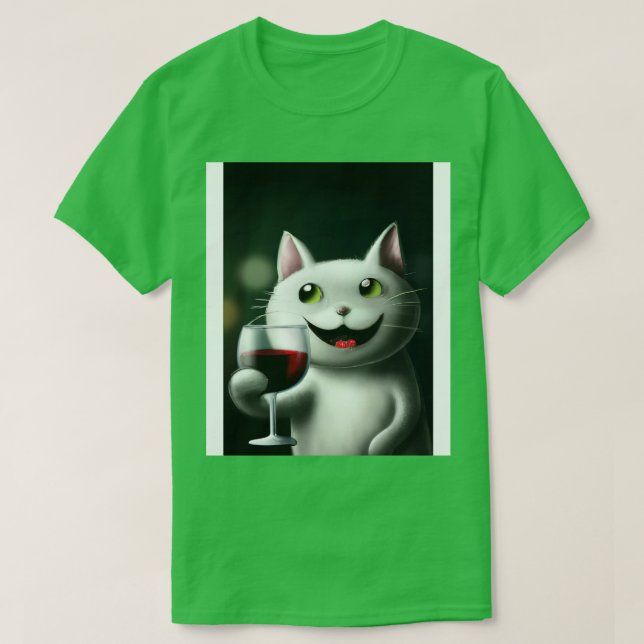 Katt med Vin 3 T Shirt (Design framsida)