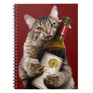 Katt med Vin Flaska Anteckningsbok