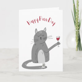 Katt med Vin-glaset födelsedag Kort