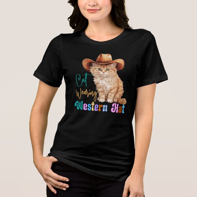 Katt med Western Hat-85246 T Shirt (Framsida)