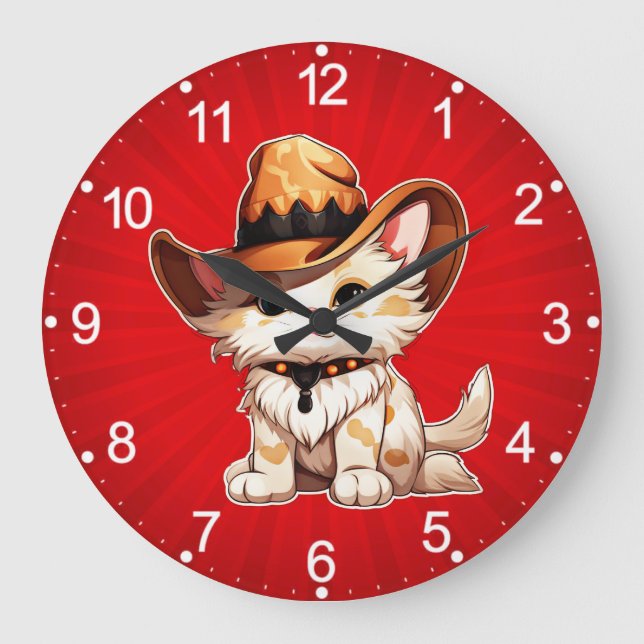 Katt med Western Hat Clipart-85247 Stor Klocka (Framsida)