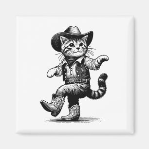 Katt med Westerna kupong med Cowboyhatt och Boots Magnet