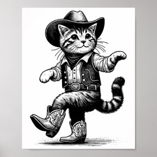 Katt med Westerna kupong med Cowboyhatt och Boots Poster
