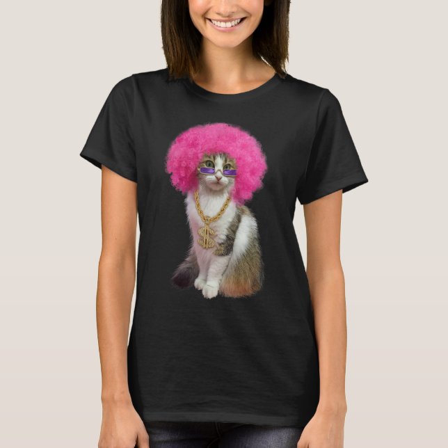 Katt med Wig T Shirt (Framsida)