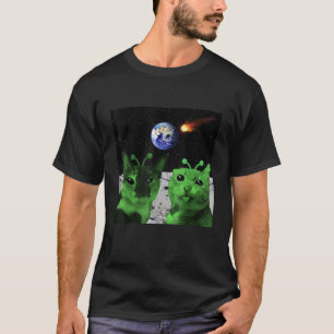 Katt Meme Alien Grön Katt Selfie UFO Rolig T-Shirt