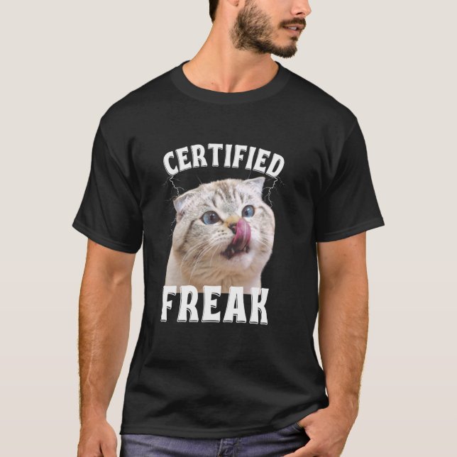 Katt Meme Certifierad Tokstolle Äta Cement Förbann T Shirt (Framsida)