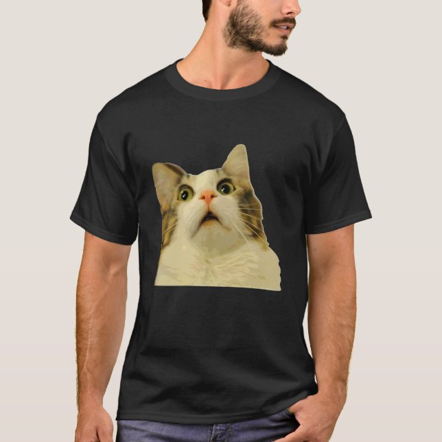 Katt Meme Chock Katt Ansikte Roligt Meme Katt Dumm T Shirt (Framsida)