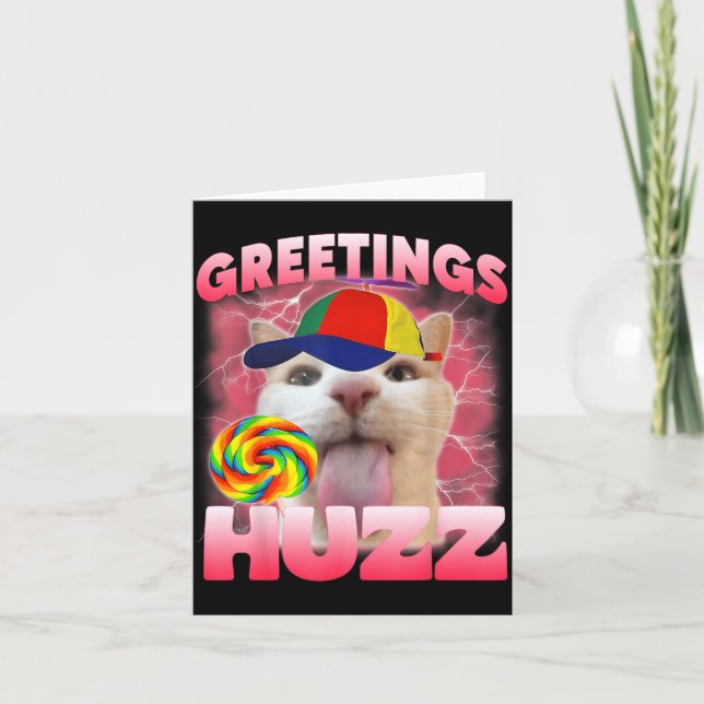 Katt Meme Hälsningar Huzz Rolig Dum Kattälskare fö Kort (Framsida)
