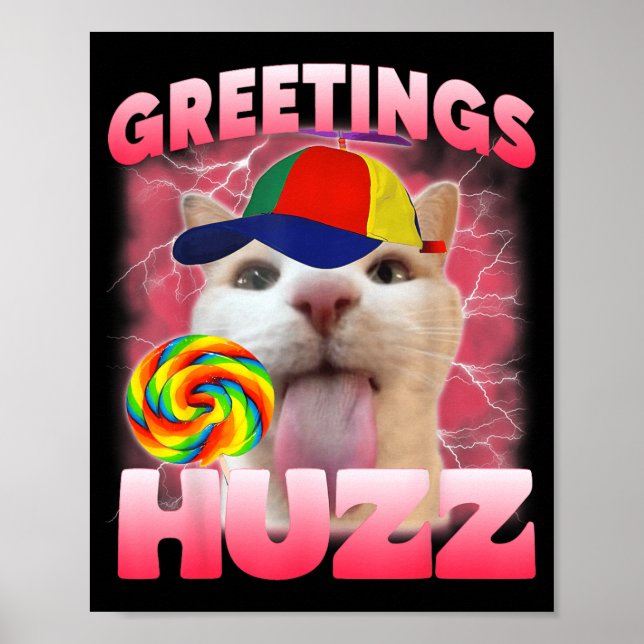 Katt Meme Hälsningar Huzz Rolig Dum Kattälskare fö Poster (Framsidan)