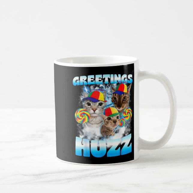 Katt Meme Hälsningar Huzz Roligt Dumma Kattälskare Kaffemugg (Höger)