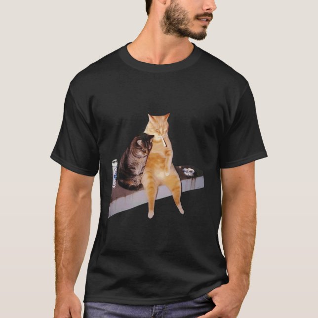 Katt Meme Katt som röker cigarett T Shirt (Framsida)