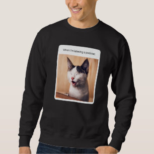 Katt Meme När Jag Lyssnar På Podd Lång Ärmad Tröja