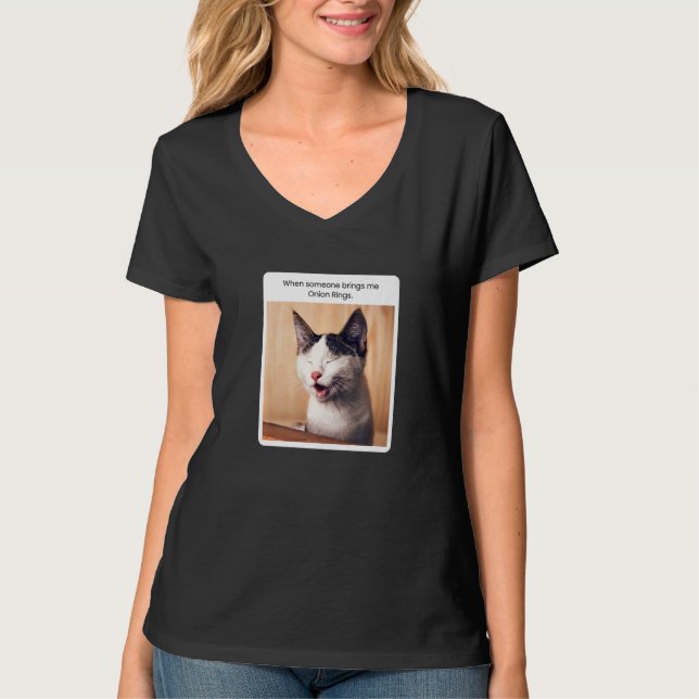 Katt Meme När Nån Tar Med Sig LökRingar T Shirt (Framsida)