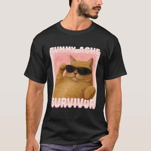 Katt Meme Tee Magontag överlevare Ironisk Internet (Framsida)