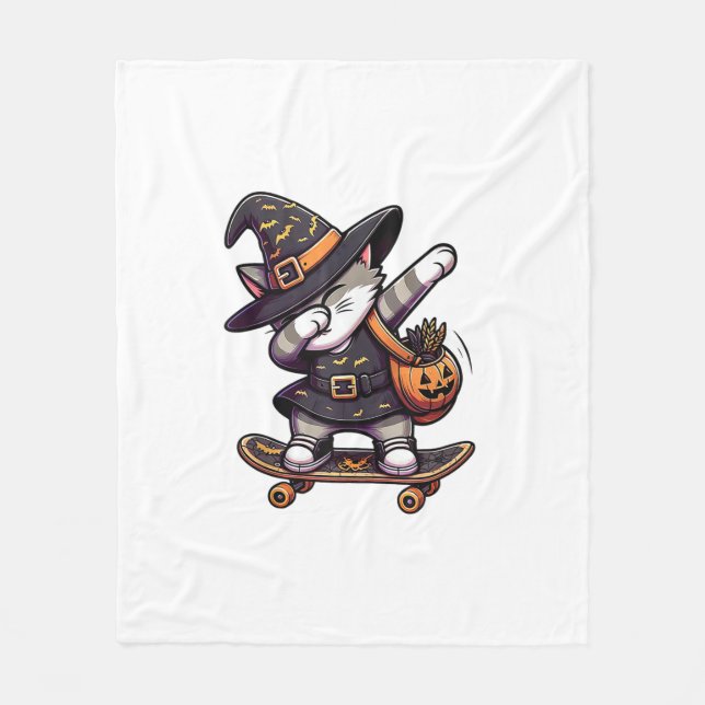 Katt Meow Dabbar på Skateboard Kläder Barn Hallowe Fleecefilt (Framsidan)