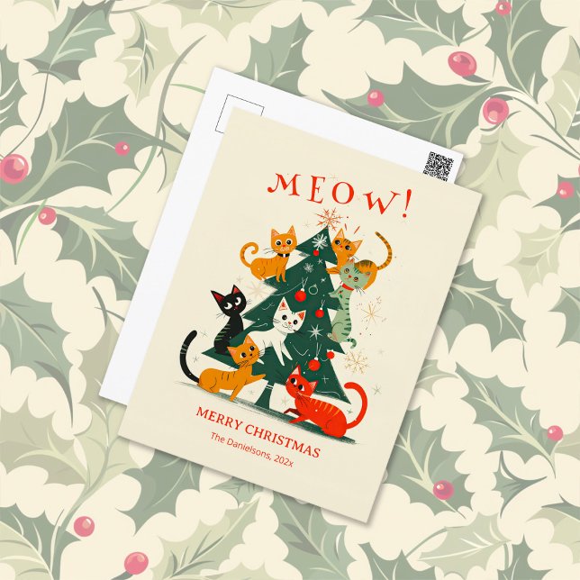 Katt Meow på Julgran Helg Vykort (Cats Meow on a Christmas Tree postcard)