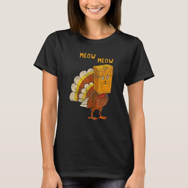 Katt Meow Thanksgiving Turkiet Katt Kat Kids Kvinn T Shirt (Framsida)