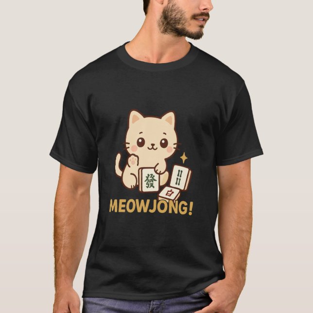 Katt Meowjong Spelare Mahjong T Shirt (Framsida)