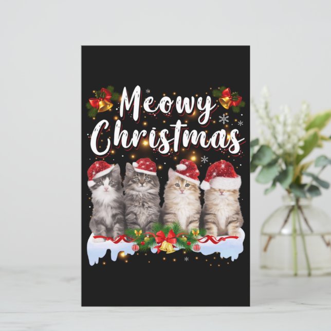 Katt Meowy Familj Matchande Jul Pyjamas Tomte (Stående Fram)