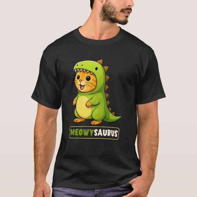 Katt Meowysaurus Dinosaur Kostym Trex Mamma Pappa  T Shirt (Framsida)