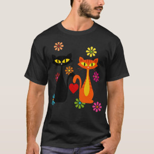 Katt Mid Centres Black and Orange Cats i Kärlek T Shirt