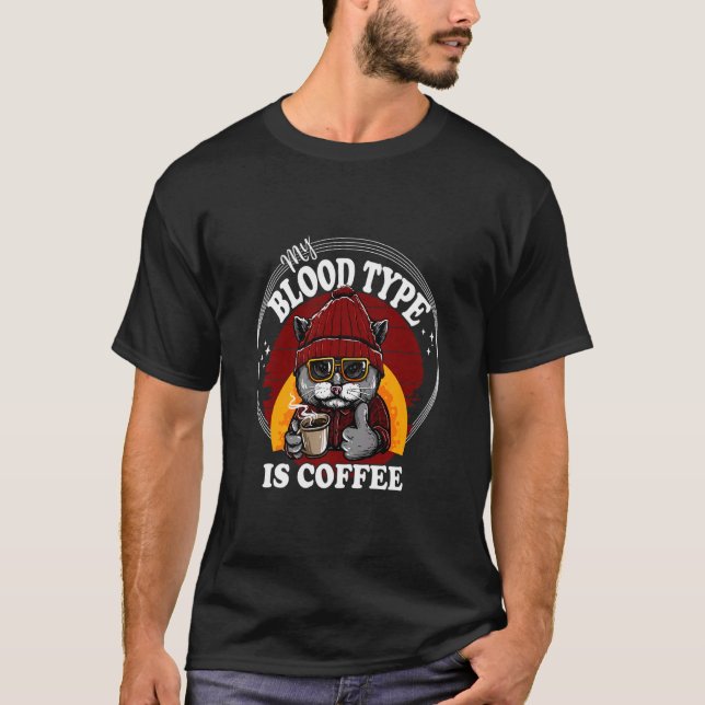 Katt Min blodtyp är kaffe av Ord T Shirt (Framsida)