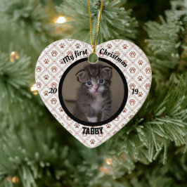 Katt min första julklapp Photo Namn Heart Julgransprydnad Keramik