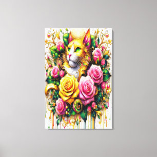 Katt mitt i en livfull blomning 61x91 cm canvastryck