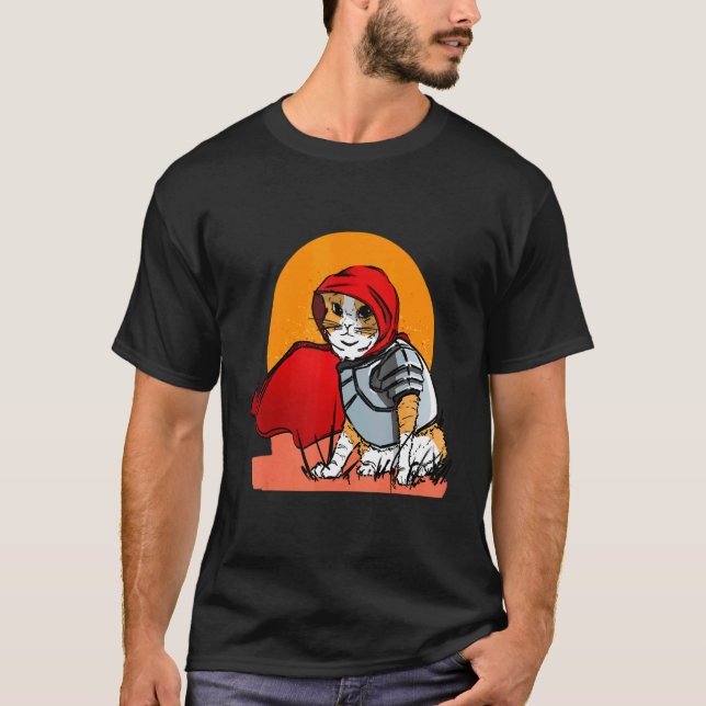 Katt Mjao Hjälte Riddare T Shirt (Framsida)