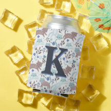 Katt Mönster, blå Grått-monogram