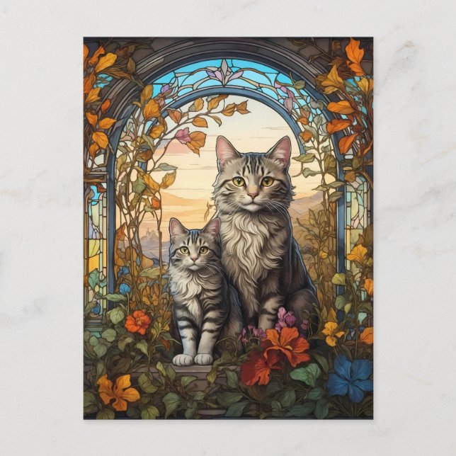 Katt mor och barn vykort (Framsida)