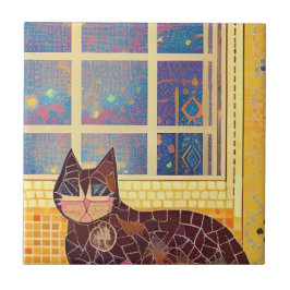 Katt moroccan mosaic abstrakt art brun kvadrat kakelplatta