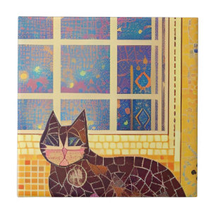 Katt moroccan mosaic abstrakt art brun kvadrat kakelplatta