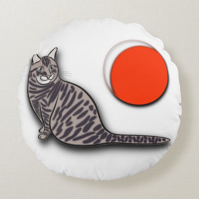 Katt Möter hela månen Rund Kudde (Framsidan)