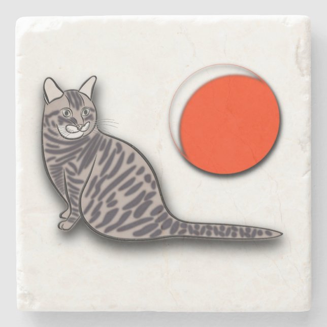 Katt Möter hela månen Stenunderlägg (Framsidan)