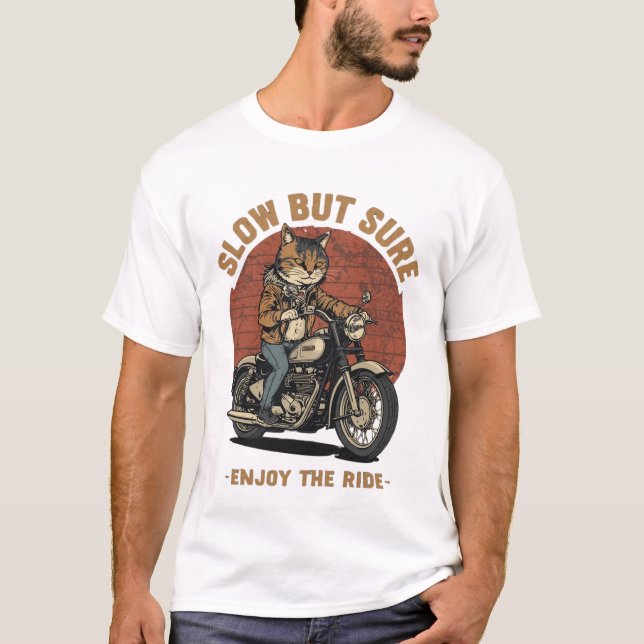 Katt Motorcykel Biker T-Shirt (Framsida)