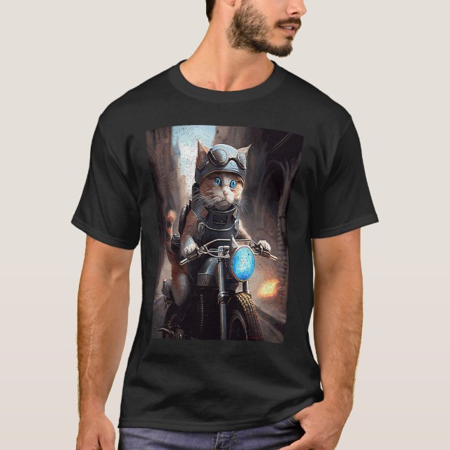 Katt Motorcykel Dataspel T Shirt (Framsida)
