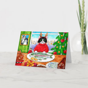 Katt, mus, fiskjulkort, Helgdag Kort