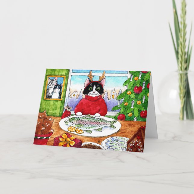 Katt, mus, fiskjulkort, Helgdag Kort (Framsida)