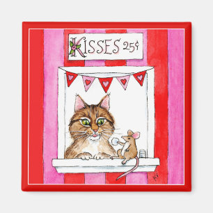 Katt, mus, kyssande bås, Valentine söta magnet